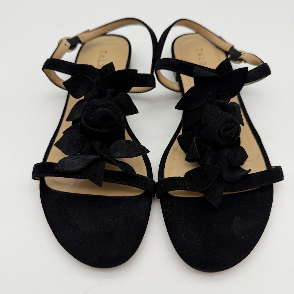 Vintage Talbots Size 7 Black Floral Suede‎ Sandals Flat Summer Prom Shoes NIB